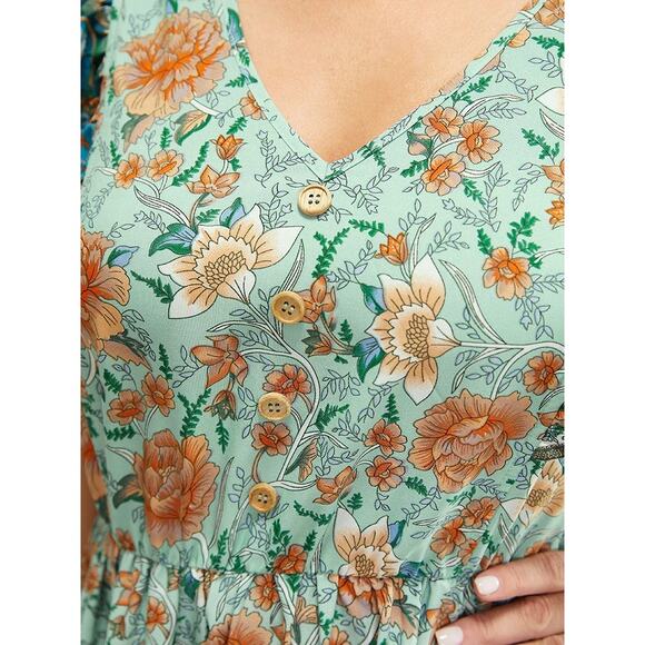 Plus Size 3X 22 24 Boho Bandana Print Ruffle Pocket Cap Sleeve Button Maxi Dress - Picture 5 of 6